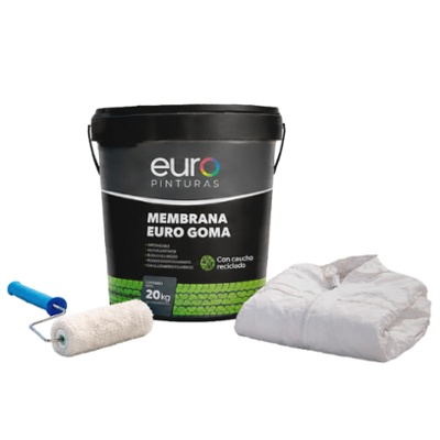 Combo Membrana Impermeabilizante Euro con Goma de Caucho 20kg + Mameluco y Rodillo Color Gris