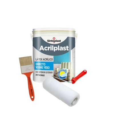 Combo L�tex acr�lico directo sobre yeso Acrilplast 20lt + Rodillo + Pincel