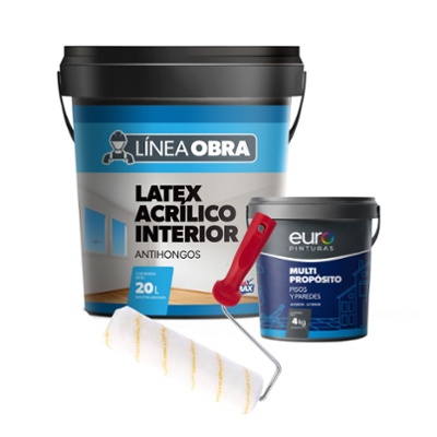Combo Pintura L�tex Obra Interior 20lt + Pintura Multiuso 4lt + Rodillo 